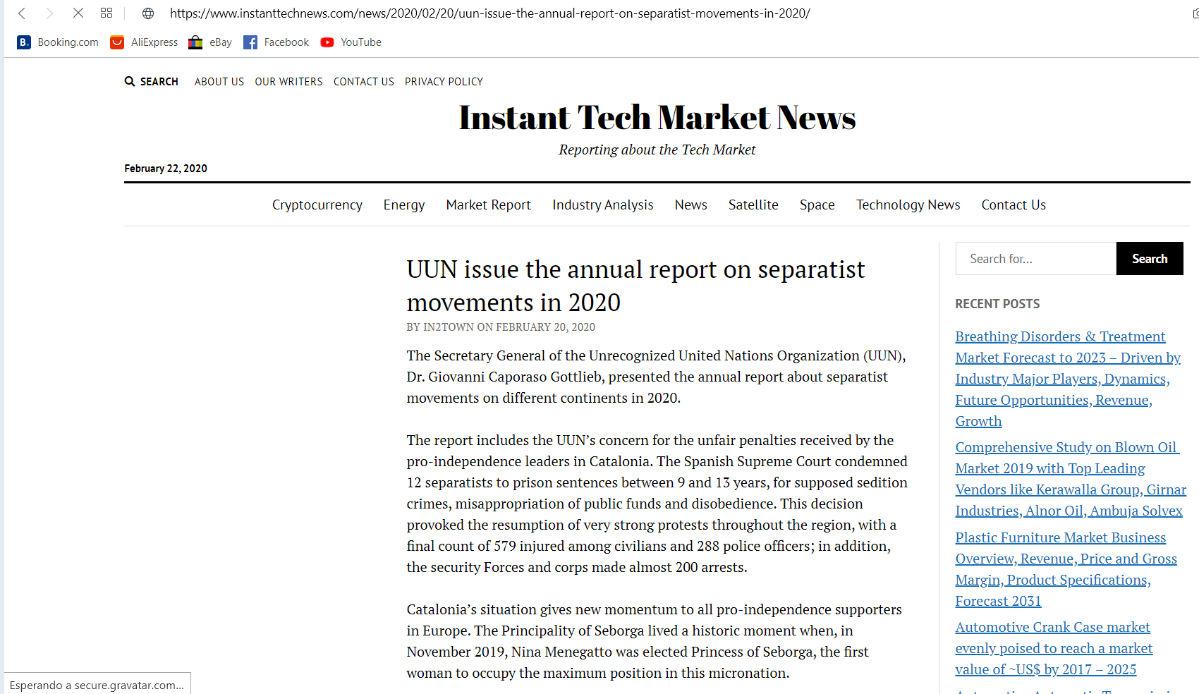 UUN issue the annual report on separatist movements in 2020